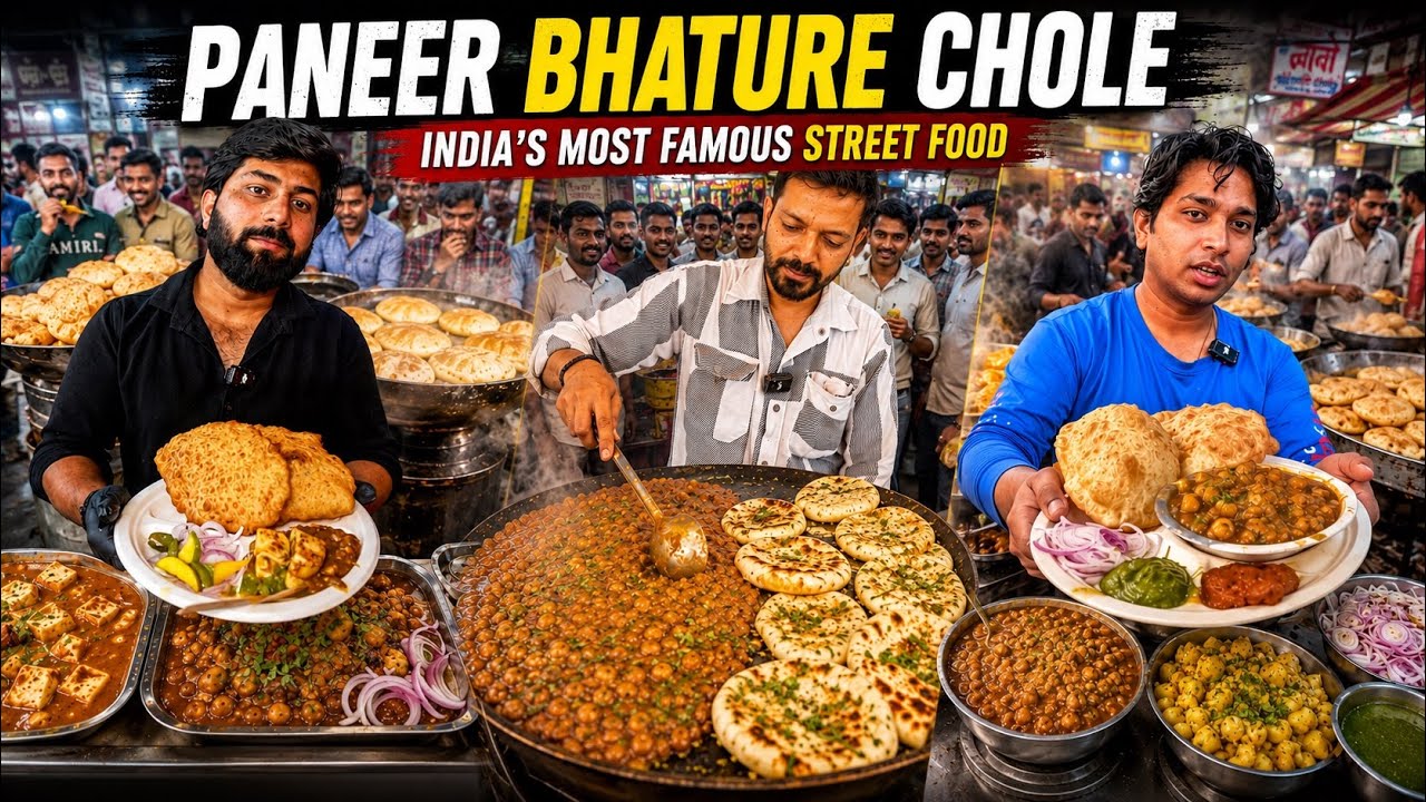 Rs59/- Highest Selling Street Food Delhi | Paneer Stuffed Bhature Chole, Kulcha Chole