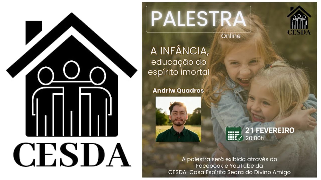 Andriw Quadros na CESDA - Casa Espírita Seara do Divino Amigo, em 21/02/26, às 20Hs