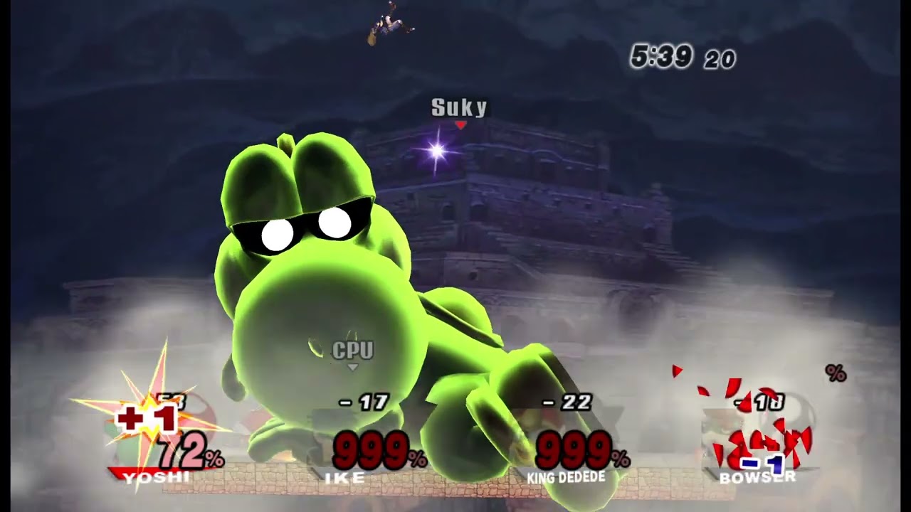 Giant Growing Emerald Yoshi vs Ike vs King Dedede vs Bowser in Mega SLOW brawl
