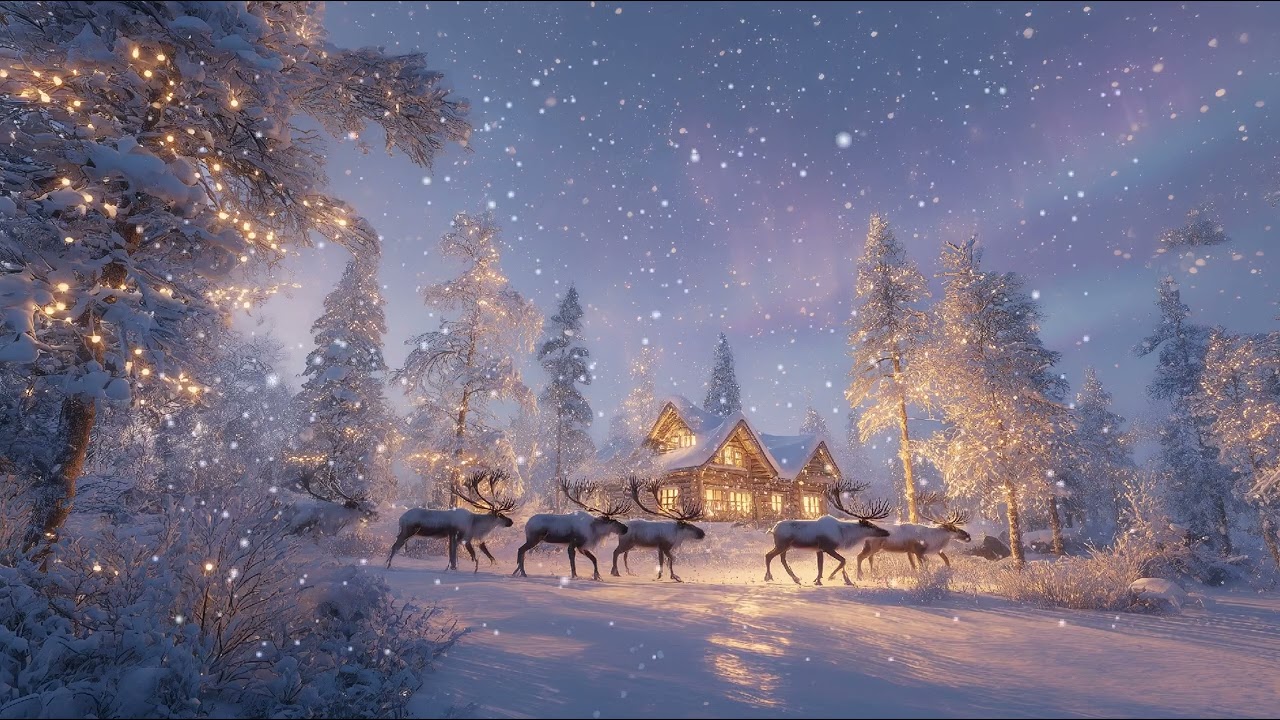 Snowy Christmas Reindeer Scene | Christmas Winter TV Frame Art in 4K Christmas Theme TV Frame Art
