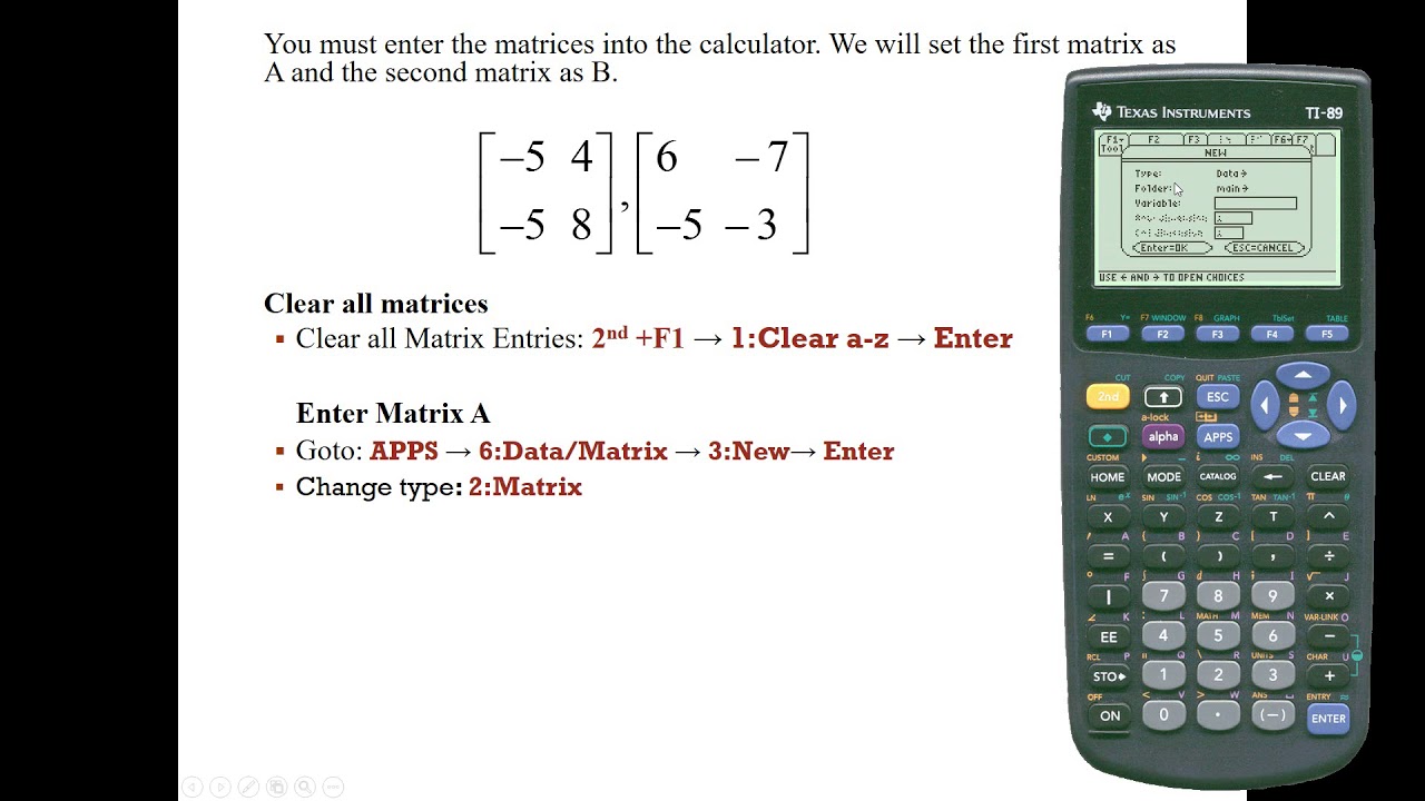Ti-89 - Add/Sub/Multiply. matrices