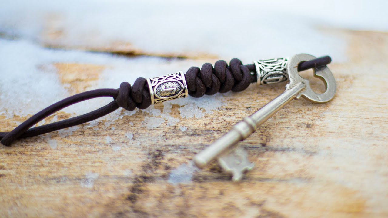 Viking Runes Beaded Leather Keychain—DIY