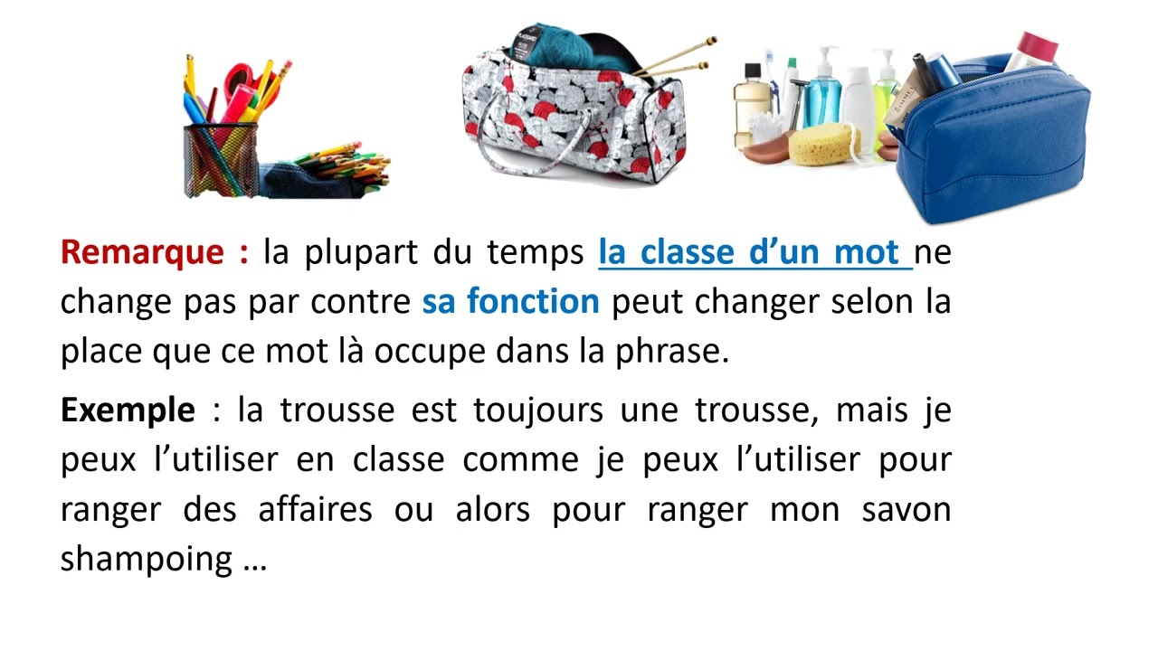 la classe grammaticale des mots partie 1