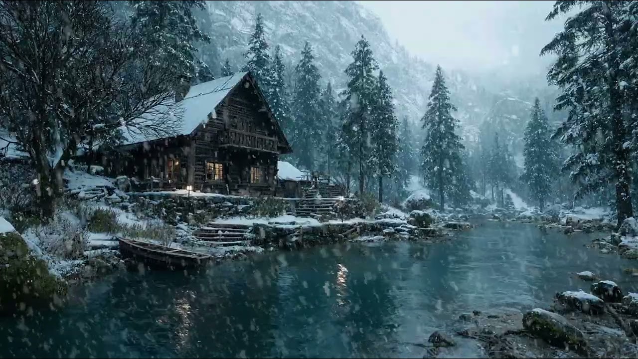 Icy Night Wind Through Falling Snow | Winter Ambience for Deep Sleep Stress Relief and Calm