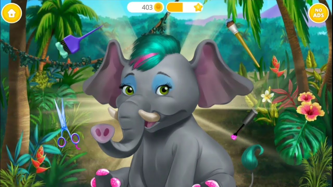 Jungle animal hair salon kids game Style hair and crazy makeover  leopard, elephant, giraffe...