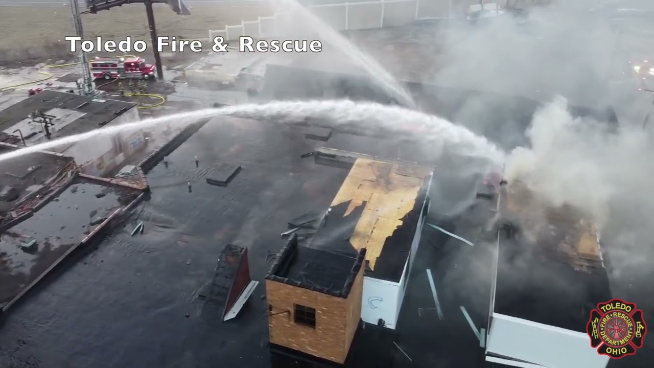 DRONE VIDEO: Crews respond to large factory fire in West Toledo early Tuesday morning