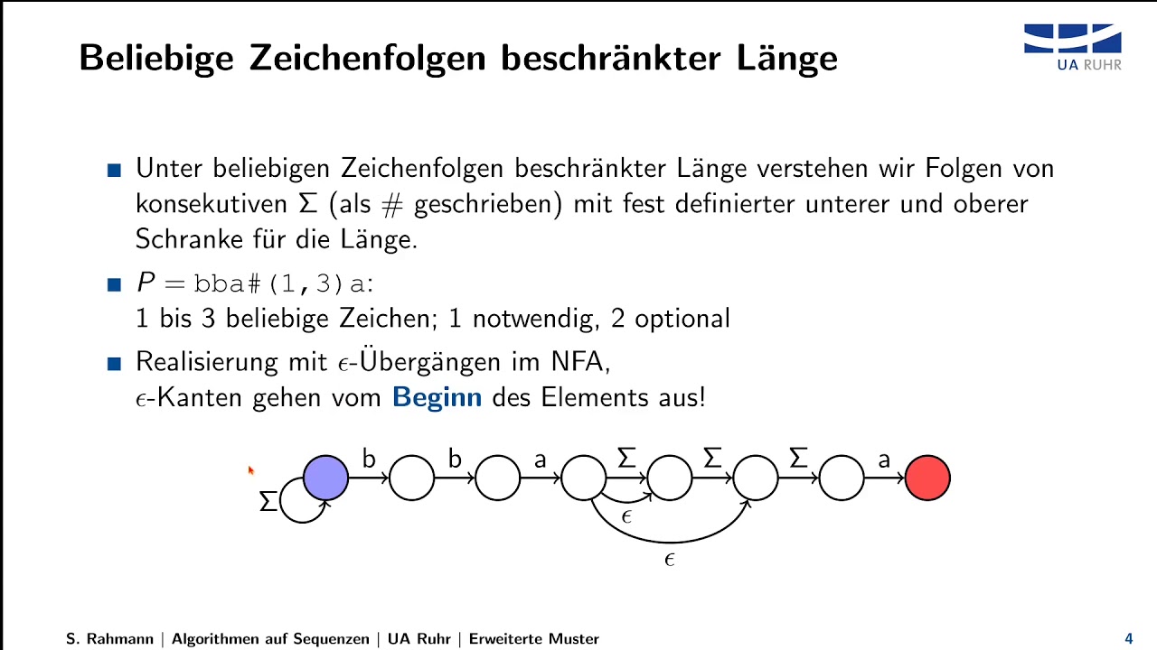 Algorithmen auf Sequenzen Teil 07: Exakte Suche mit erweiterten Mustern