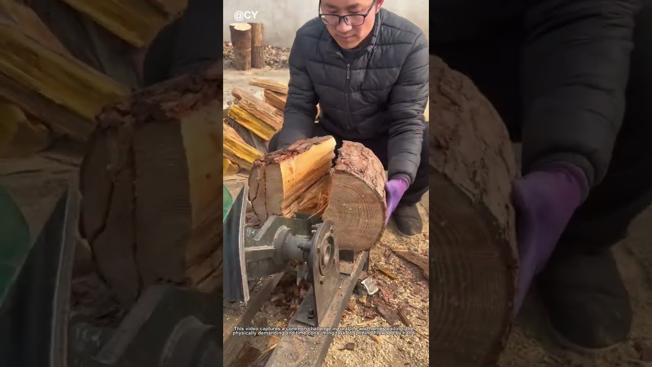 Old-School Power Meets Modern Spin! The Double-Axe Log Splitter in Action 🌾🪓