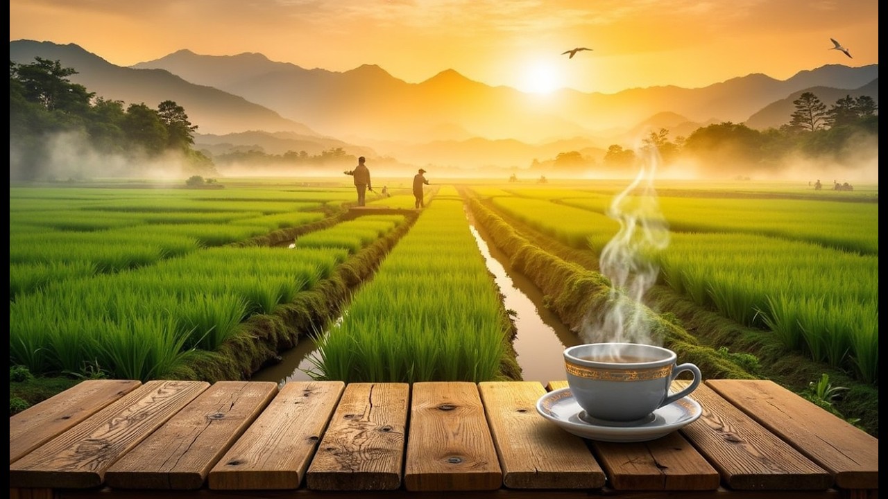 🌾🍵 Steam and Sunlight — A Morning Among the Rice Fields
