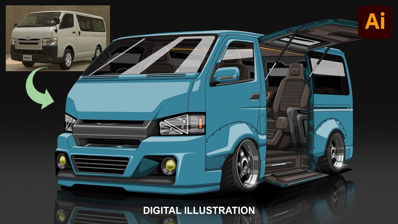How to draw Toyota HiAce - Widebody VIP Concept with Gullwing Doors | Illustrator tutorial