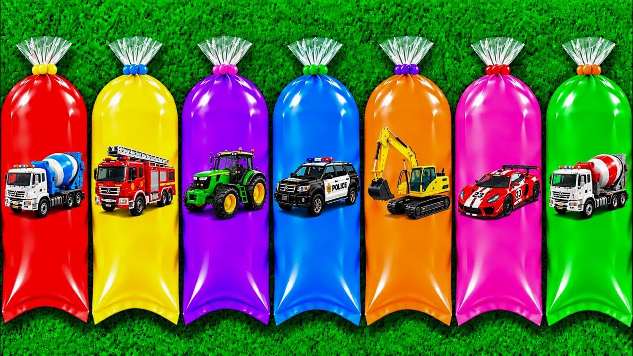 Unboxing Mainan Mobil Konstruksi, Mobil Balap, Mobil Polisi, Louder, Mobil Truk Fuso, Truk Molen