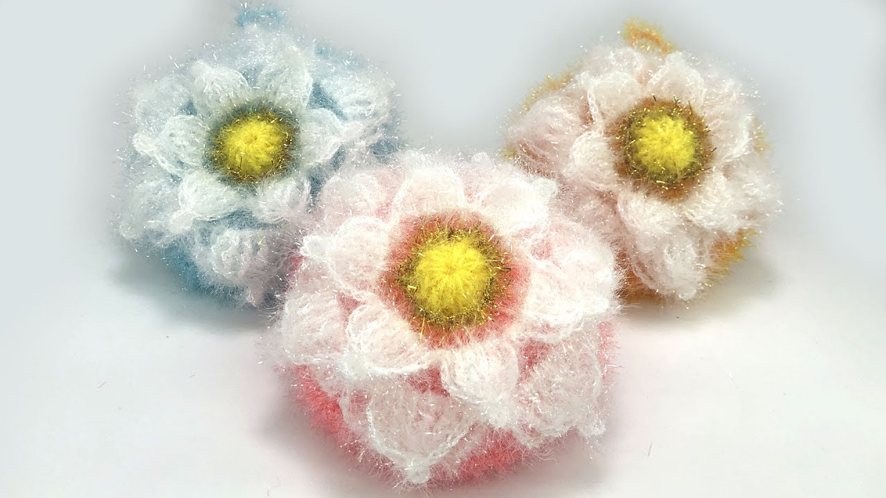 [코바늘뜨개crochet] 흰꽃호빵수세미뜨기 dish sponge