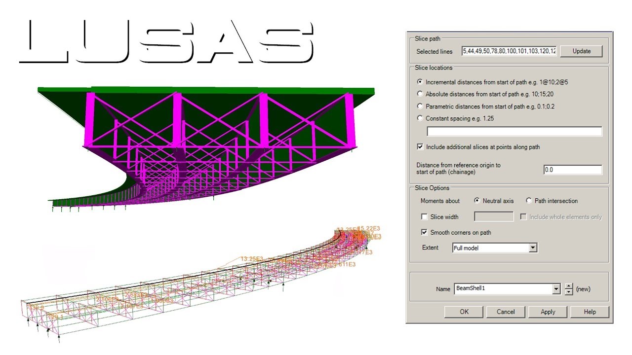 LUSAS beam and shell slicing of results for a composite bridge deck