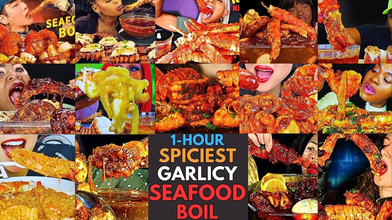 🦞🌶️🧄 1-HOUR Best Spicy Garlicy Seafood Boil Mukbang | PART 8 | MUKBANG COMPILATION 🦀🔥🍋