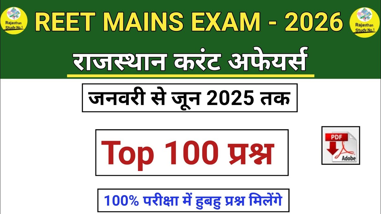 REET MAINS EXAM SPECIAL l January To June 2025 Rajasthan Current Affairs l #reetmains  #reet_mcq 