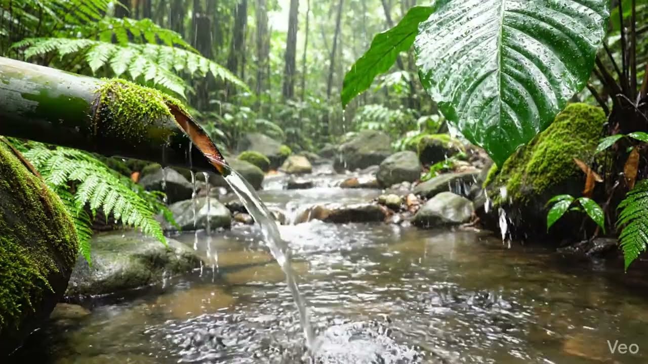 Rain Sounds for Sleep 🌧️ Forest River & Bamboo Fountain | Relaxing Nature Ambience