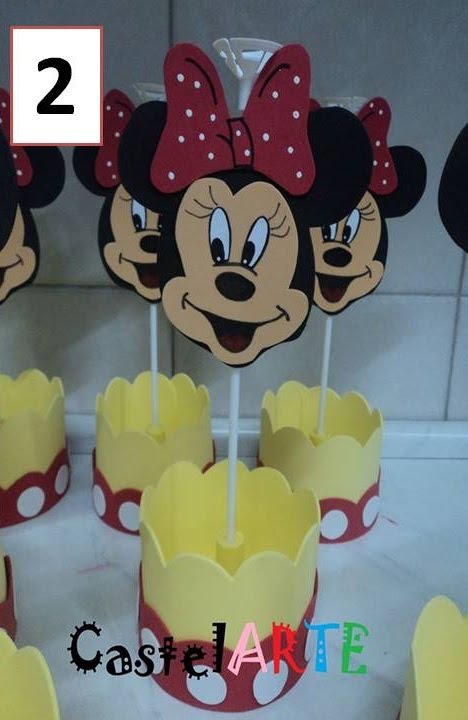 como fazer centro de mesa da minnie em eva