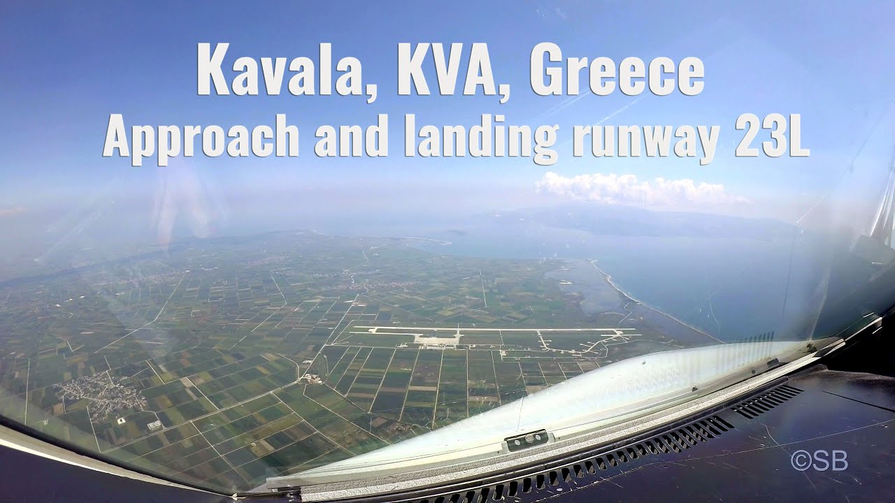 Kavala, Greece: Visual approach + landing Runway 23L. KVA / LGKV. Airbus Cockpit view. With ATC. 4k