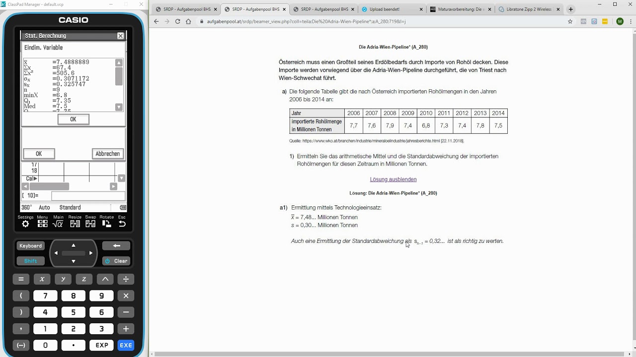 Casio ClassPad II (fx-CP400) - Statistisk (Median, arithmetisches Mittel, Standardabweichung,...)