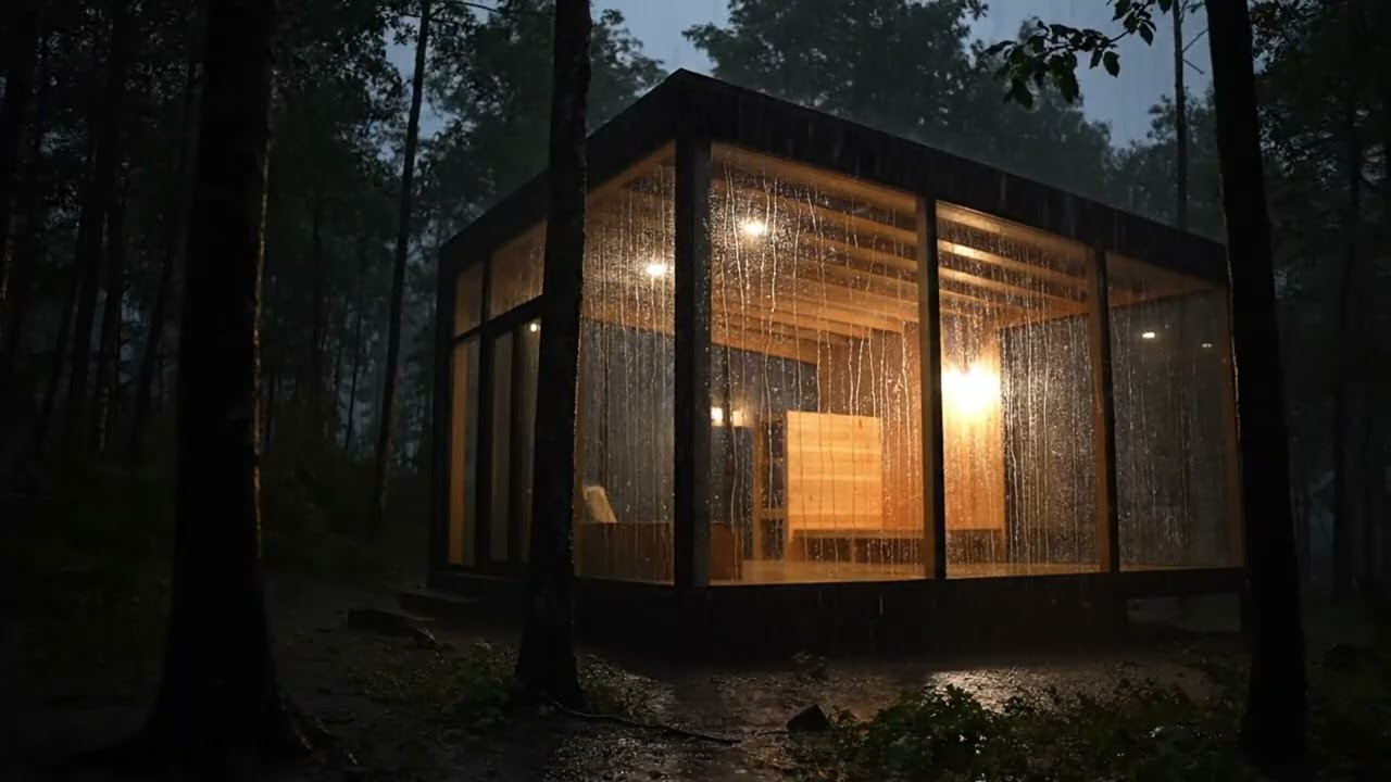 Dark Screen 🌧 Rain in a Glass Cabin in the Forest – Deep Sleep White Noise
