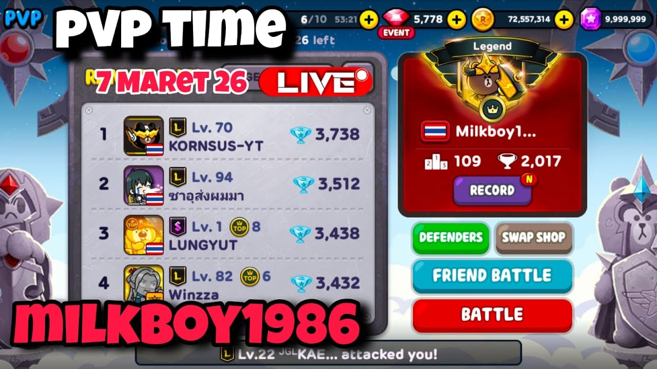 PVP TIME !! ID MILKBOY1986...LEGEND !! LINE RANGERS