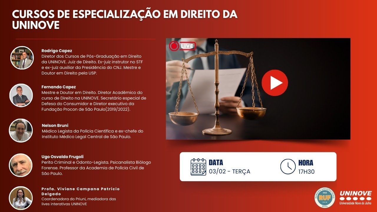 UNINOVE LIVE - CURSOS DE ESPECIALIZAÇÃO EM DIREITO DA UNINOVE