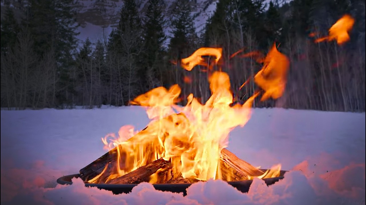 🔥 Cozy Alpine Winter Campfire 4K | Crackling Fire Sounds for Stress Relief, Sleep & Focus