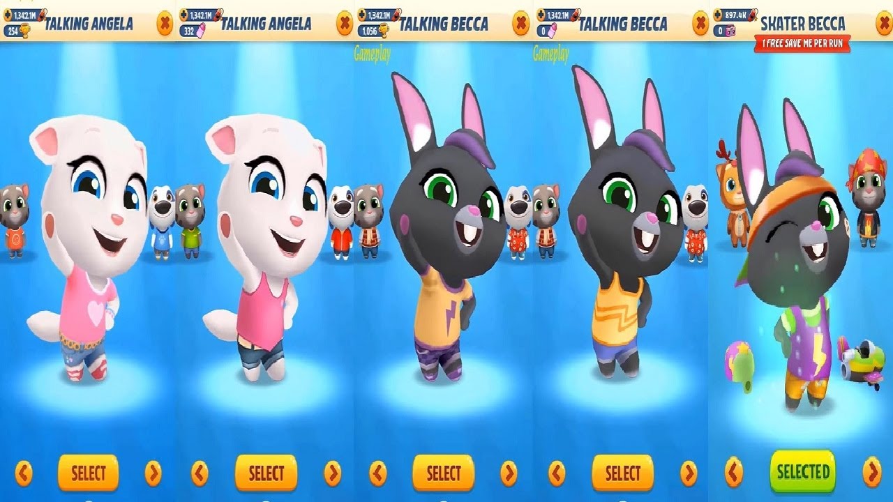 Talking Tom Gold Run Lava Escape VS Cycle Tour Skater Becca VS BECCA VS Angela Old VS New outfit