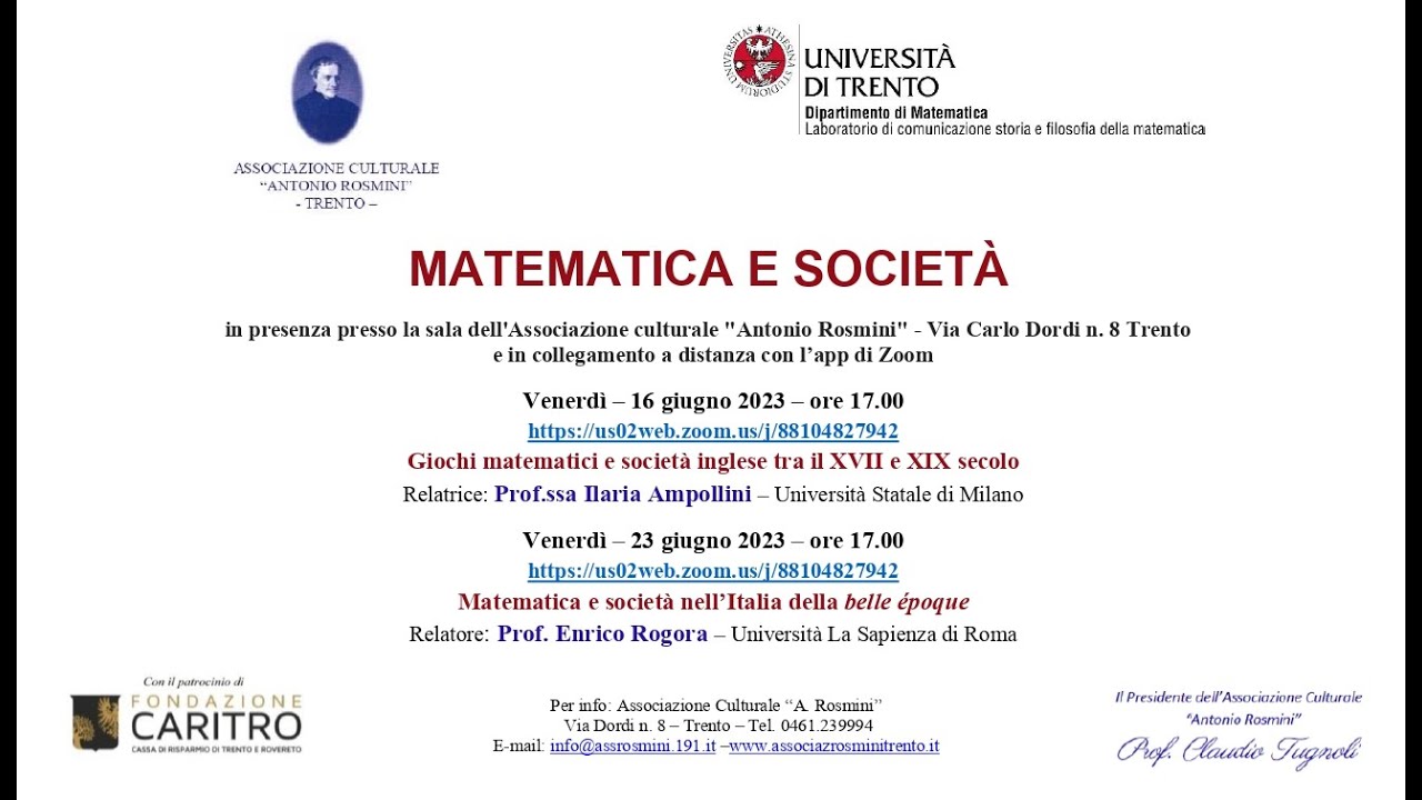 1° conferenza del ciclo "Matematica e società" - Prof.ssa Ilaria Ampollini