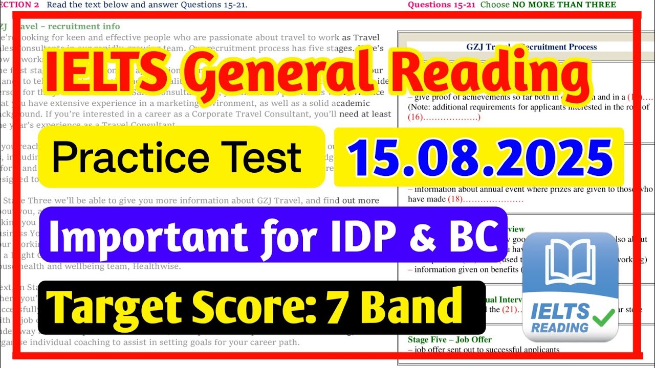 IELTS Reading Practice Test 2025 With Answers| 15.08.2025 | IELTS General Reading Practice Test 