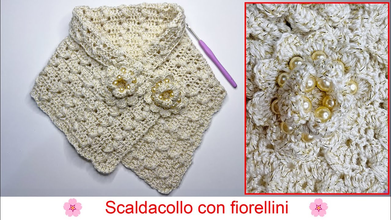 Scaldacollo con fiorellini all'uncinetto