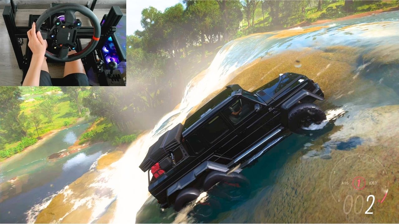 Mercedes AMG G 63 6x6 climbing the waterfall. Forza Horizon 5