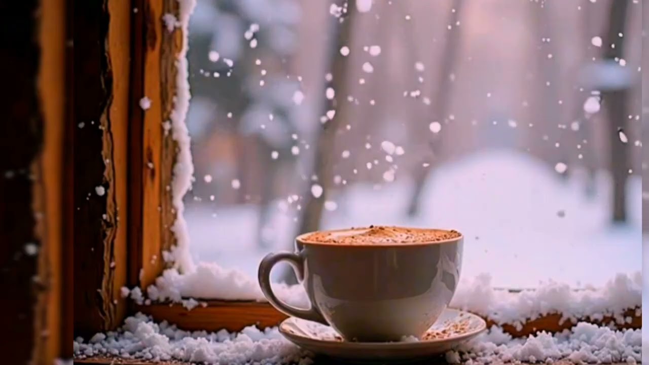 Looking out of window snowing #cozy  day #Winter #Cáfe # Latte #relax study #冬日限定 #窗外雪 #放鬆情緒 #拿鐵 #咖啡