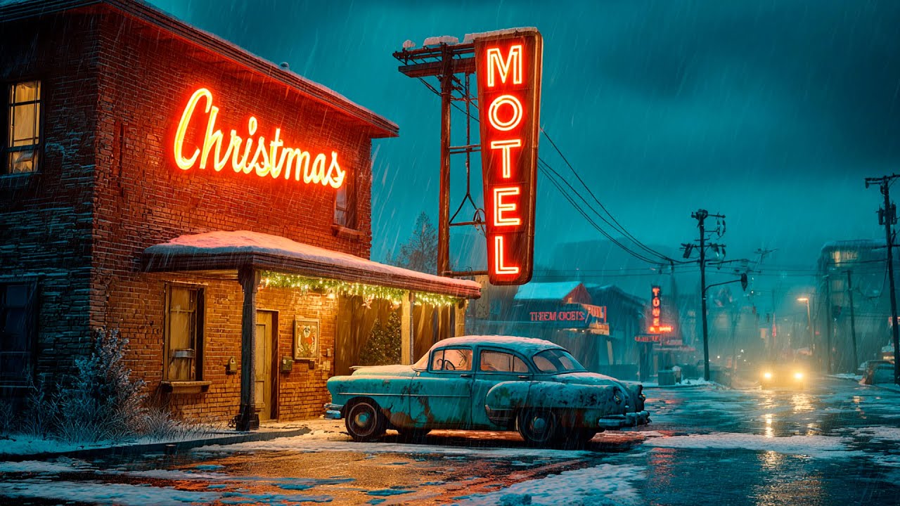 Christmas Jazz Music 🎄🏨 Retro Neon Motel at Night for Slow Winter Evenings