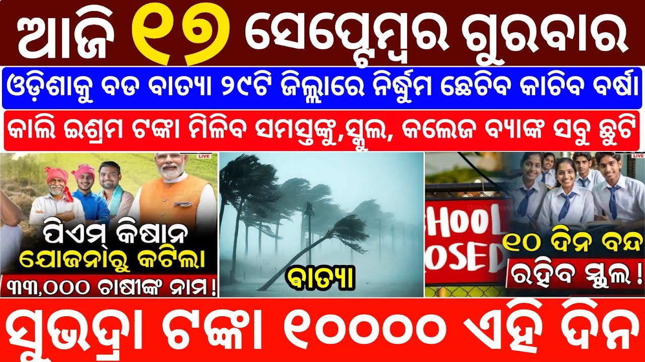 Today's Odia News/17 September 2026/Odisha News Today/PM Kisan Yojana/Subhadra Yojana/odisha news