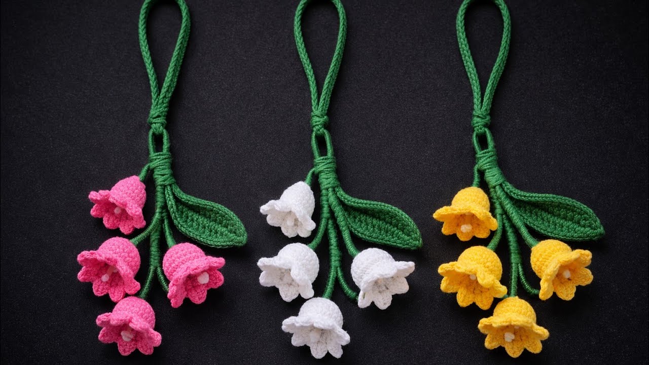 Very beautiful crochet lily of the valley keychain 
