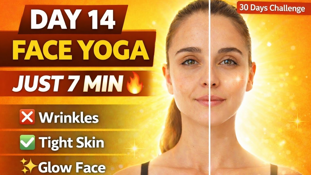 Day 14 Face Yoga 🔥 Just 7 Min Tight Skin & Glow | 30 Days Challenge #skincare #faceyoga #fitandglow