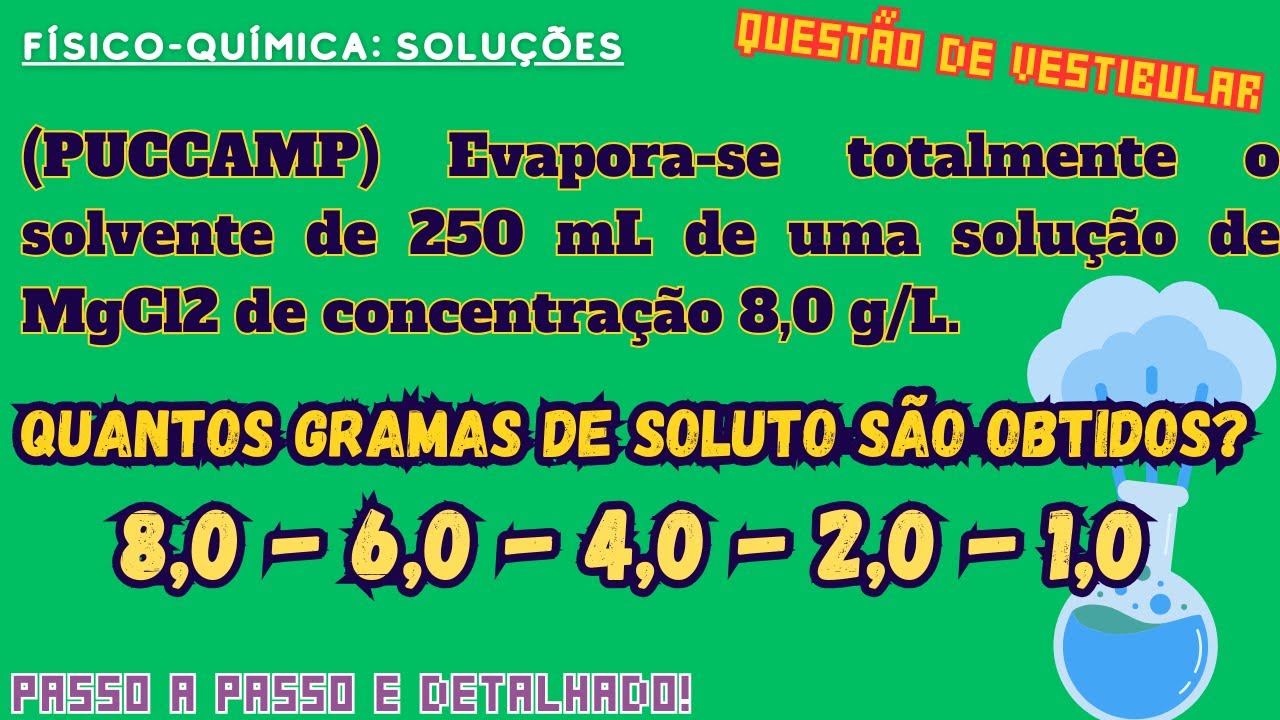 (PUC-Campinas) Evapora-se totalmente o solvente de 250 mL de uma solução aquosa de MgCl2