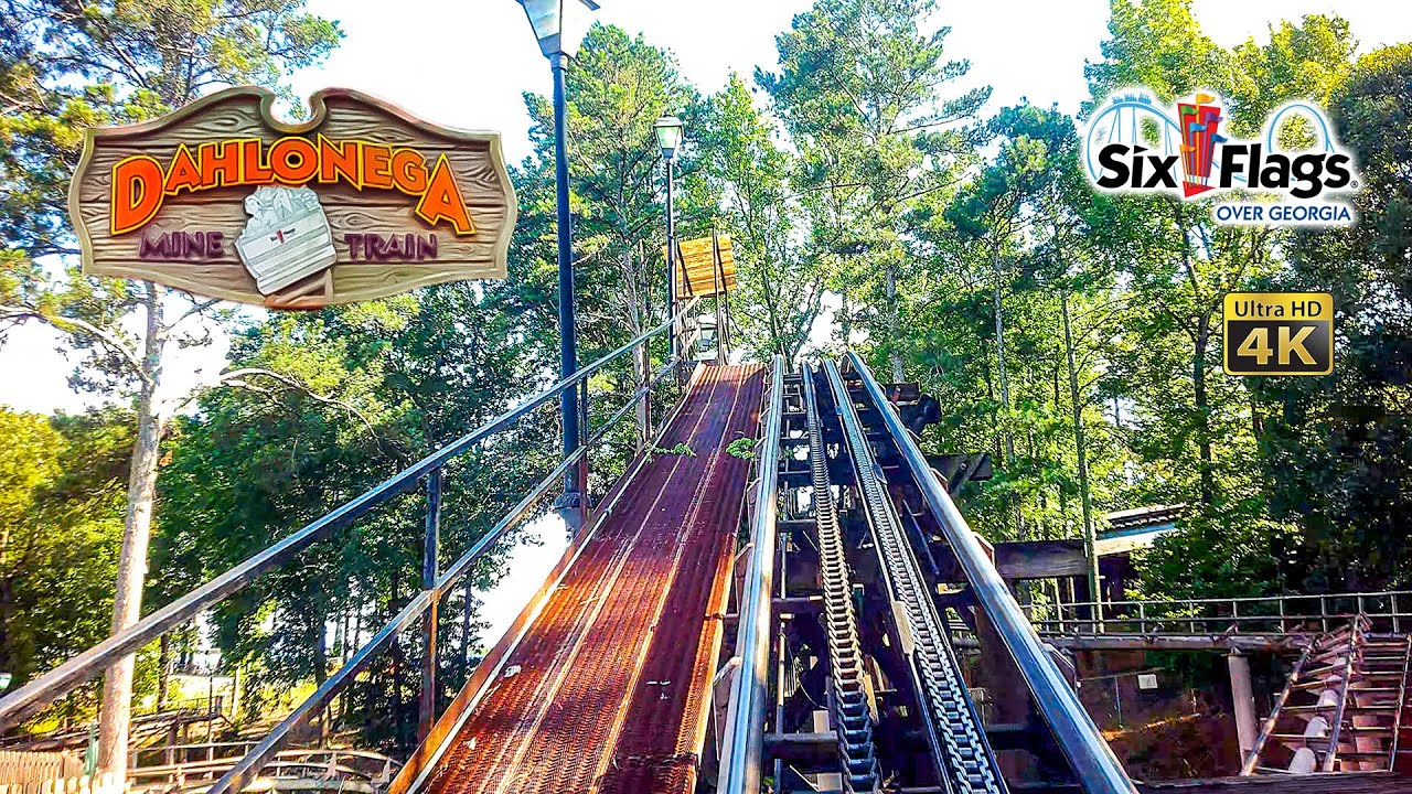 Dahlonega Mine Train Roller Coaster On Ride Front Seat 4K POV Six Flags Over Georgia