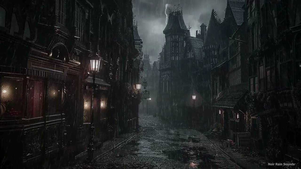 Victorian Rainstorm Ambience | Thunder, Rain & Lightning on a Dark Cobblestone Street