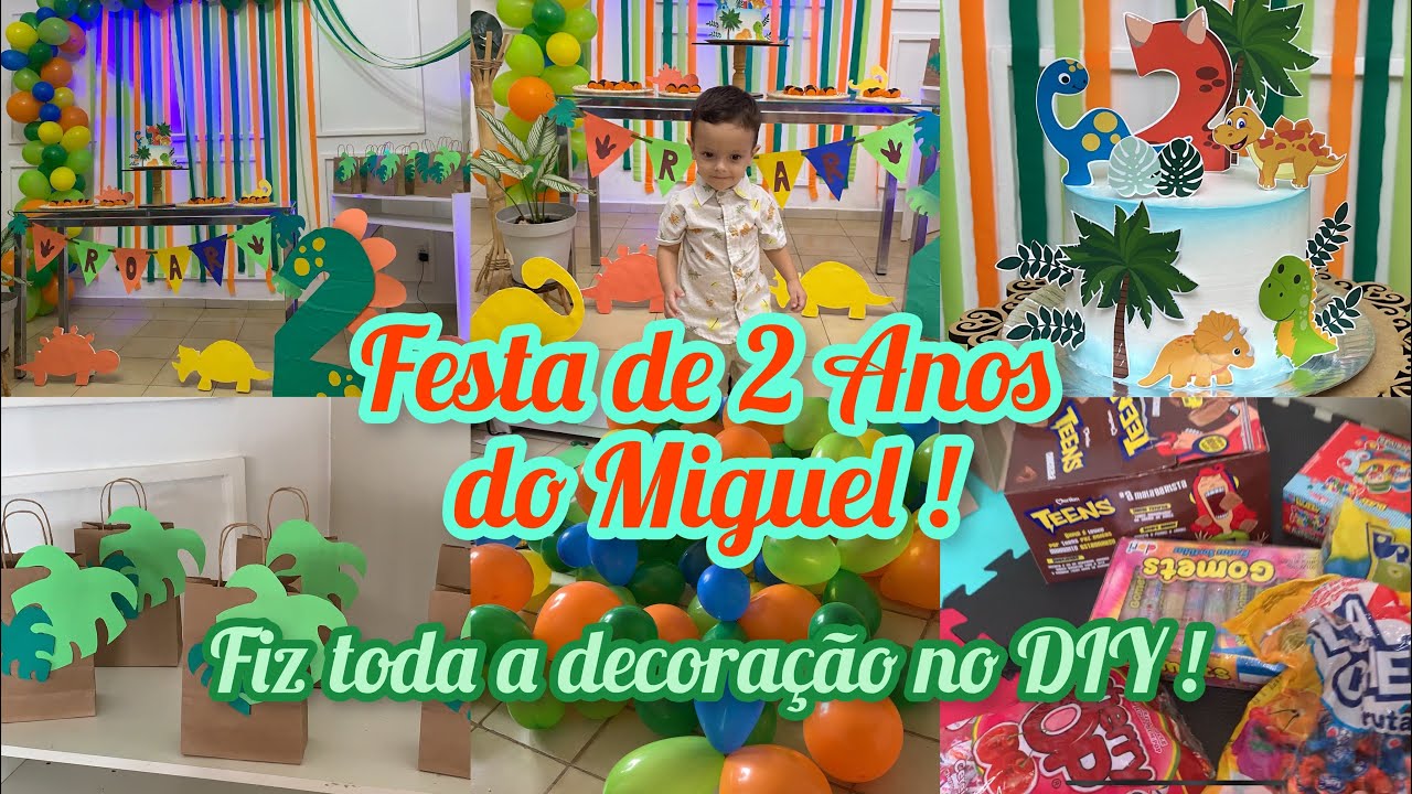 Festa de 2 anos do Miguel - Tema dinossauro ! Fiz tudo no DIY ! Decoração barata do Dino 🦖