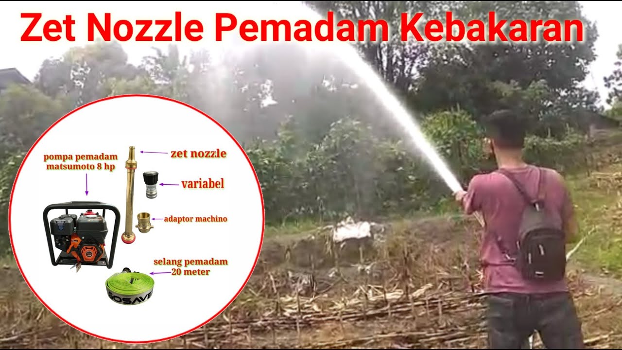 Pompa Alkon pemadam kebakaran menggunakan Zet Nozzle spray fire high pressure