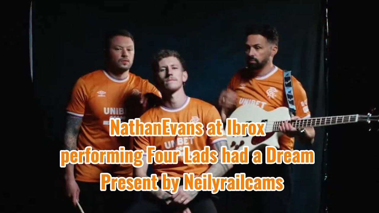 NathanEvans at Ibrox Park performs ￼Four Lads Had a Dream. 