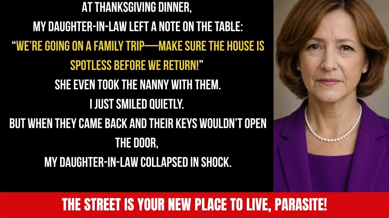 AT THANKSGIVING DINNER,MY DAUGHTER-IN-LAW NOTE: WE’RE GOING ON A FAMILY TRIP MAKE SURE THE HOUSE..
