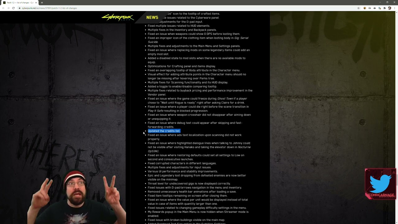 Cohh Reacts To And Talks About The Cyberpunk 2077 1.2 Patch Notes