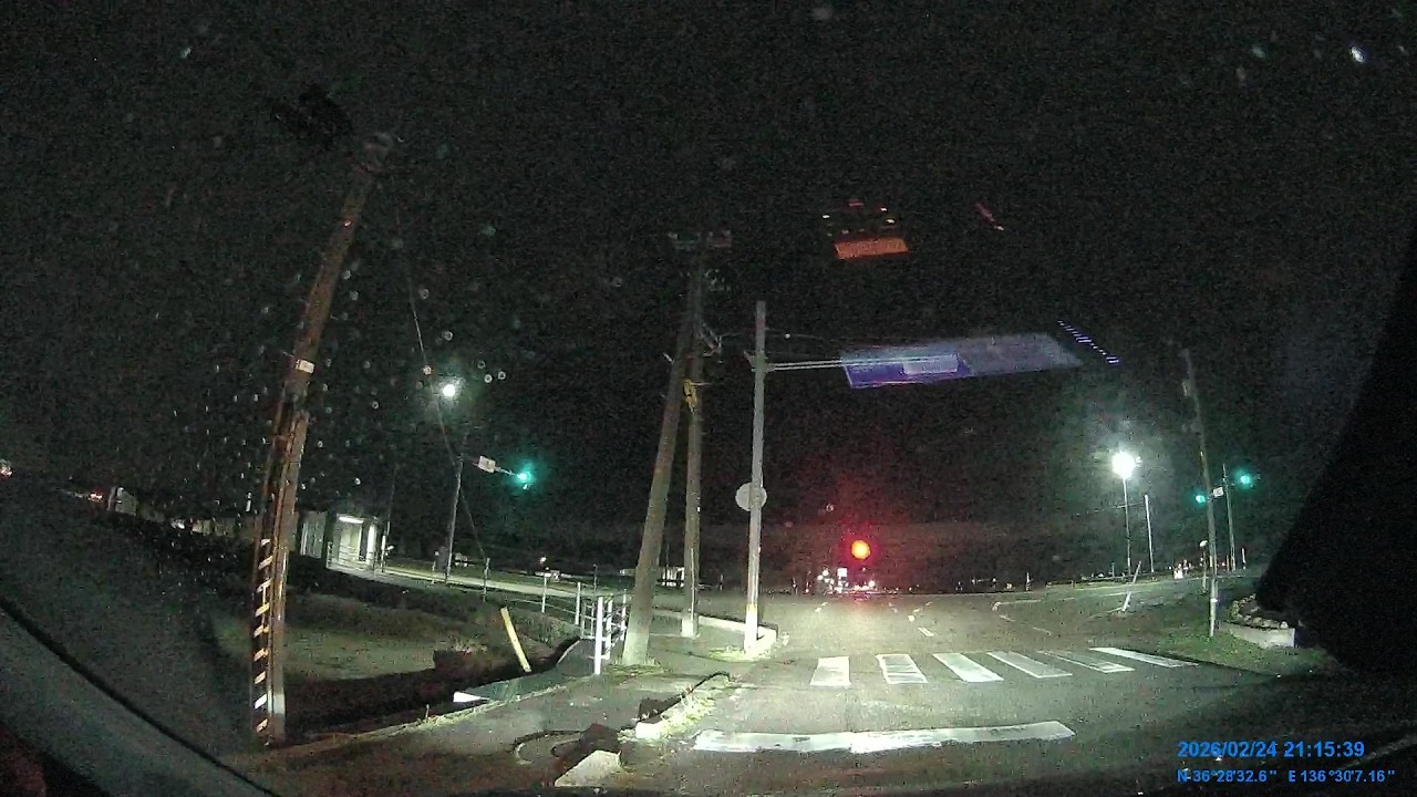 夜間ドライブ（川北町橘～加賀市箱宮）