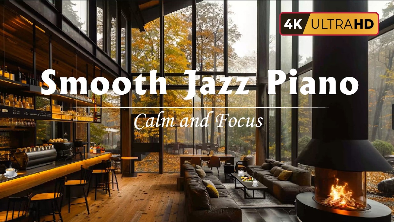 Smooth Jazz Piano 🍂 Autumn Rain Sounds & Fireplace for Calm and Focus