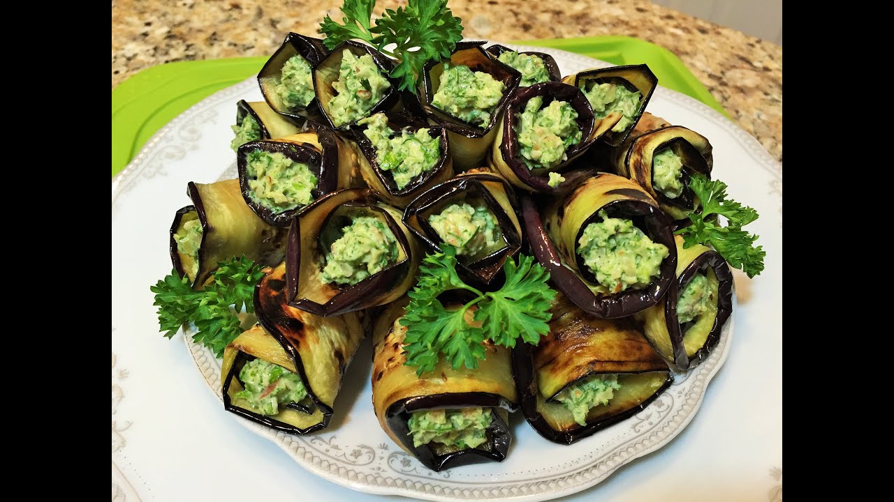 БАКЛАЖАНЫ. РУЛЕТИКИ ИЗ БАКЛАЖАНОВ. Праздничная Закуска.(Rolls of Eggplant)