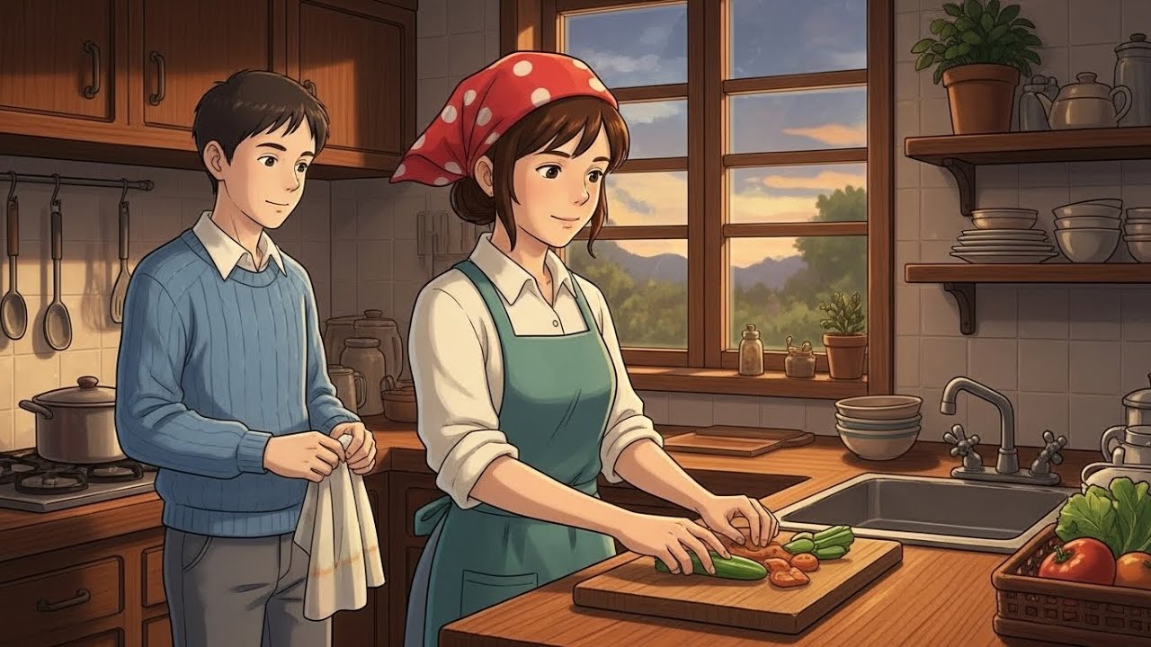 Ghibli-Style ASMR | Washing Vegetables in Soft Light Before Dinner