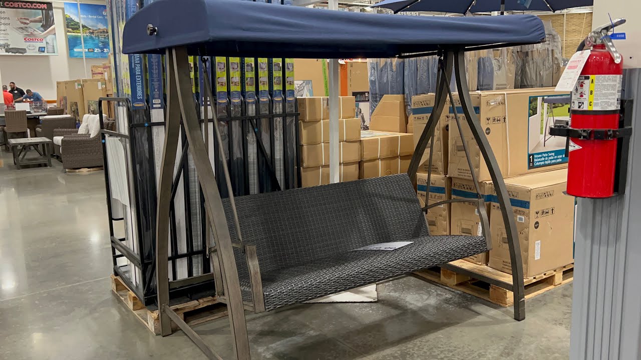 Agio Woven Patio Swing with Fabric Canopy in Costco Display 2023 #patios  #patioseason  #swing